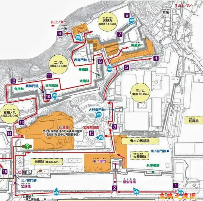 鳥取城山下之丸路線圖