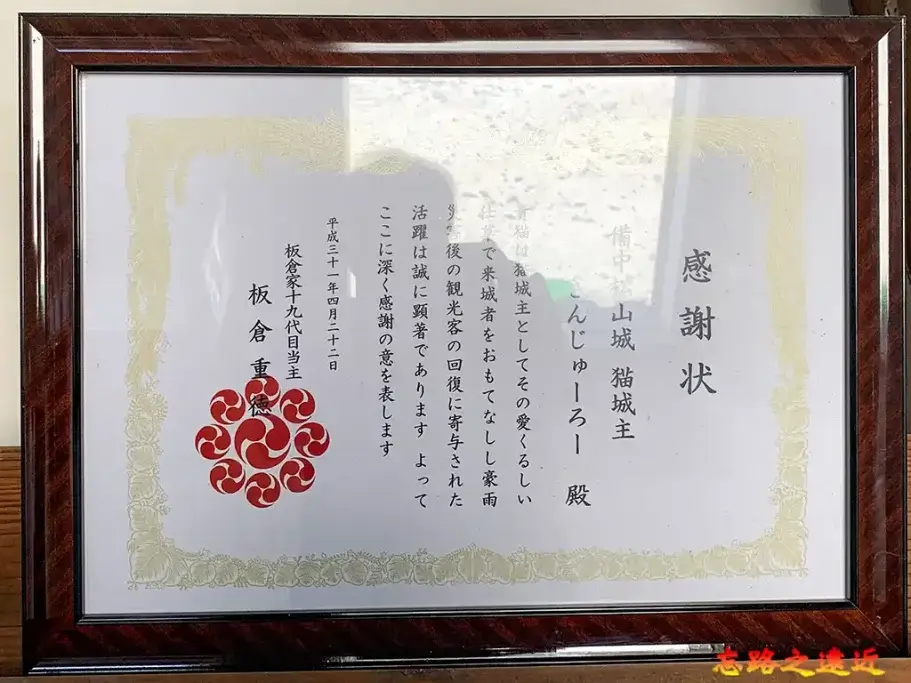 備中松山城貓城主感謝狀